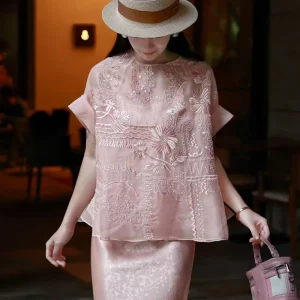High End Spring And Summer New O-Neck Silk Organza Fabric Positioning Embroidered Batball Sleeves Loose Women's Shirt S-XL - AliExpress Shirts & Blouses