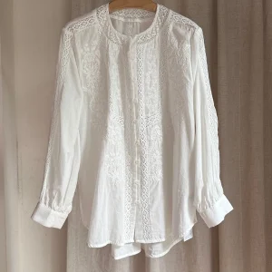 Milan Small Town High Version European Style Gentle Blue Embroidered Lace Patchwork Long Sleeve Shirt Women's Original Design... - AliExpress Shirts & Blouses