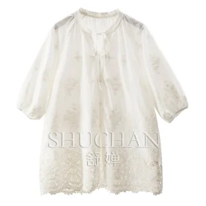 Loose Symmetrical Embroidery Seven-point Lantern Sleeve 100 Cotton Shirt Women's 66M1 Blusas Femininas Com Frete Gratis - AliExpress Shirts & Blouses