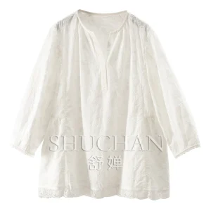 Pure Doll White Shirt Foreign Trade  Loose Heavy Industry Embroidery Lace 100 Cotton Shirt Women's 65J0 - AliExpress Shirts & Blouses