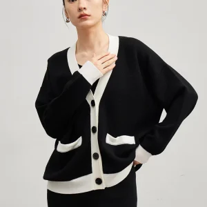 Tcyeek, 100%Pure Wool Eleganr Cardigans, Women V Neck Long Sleeve, French Commute Knit Sweater, 2024 Summer Autumn T48151QC - AliExpress Sweaters&Jumpers