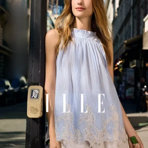 Elle Heavyweight Hollow out Neck Sleeveless Shirt Women's Commute Style Casual Loose Fit Embroidered round Neck Shirt - AliExpress Shirts & Blouses