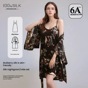 100% Silk Robe and Camisole Set Women Sexy Cooling Sleepwear Satin Slip Dress Bathrobe Summer Lounge Wear - AliExpress Women's Sleep & Lounge