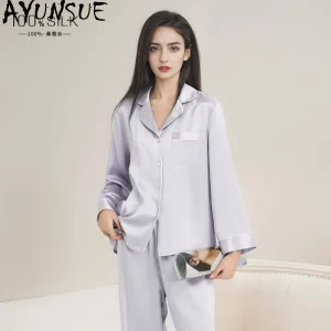 AYUNSUE 100% Silk Woman Pajama Sets Luxury Solid Color Pajamas for Women Long Sleeve Tops Long Pants Womens Matching Sets 잠옷 - AliExpress Women's Sleep & Lounge