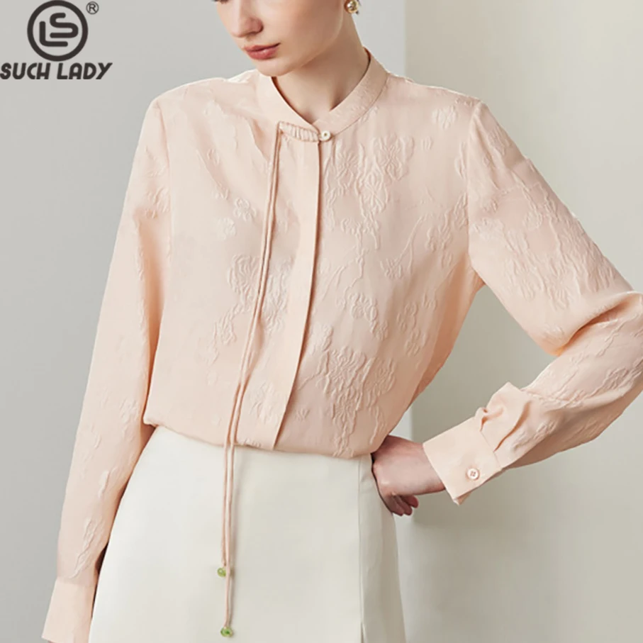 100% Real Natural Silk Women's Shirt Stand Collar Long Sleeves Dobbby Elegant Fashion Blouse Tops - AliExpress Shirts & Blouses