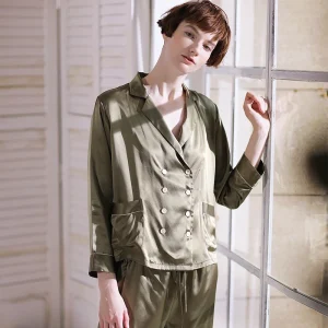 Women's Double-Breasted Silk Pajamas Set 100% Mulberry Silk Long Sleeve Sleepwear Long Sleeve Trousers Home Outfit Wear Outside - AliExpress Women's Sleep & Lounge