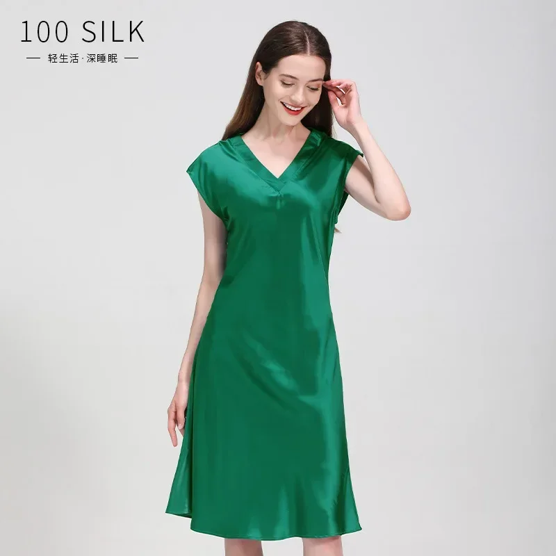 22MM 100% Mulberry Silk Short Sleeve Woman Chemise Dress Red Nightgown Night Dress Valentine Nightdress V-neck Sleepshirt Pajama - AliExpress Women's Sleep & Lounge