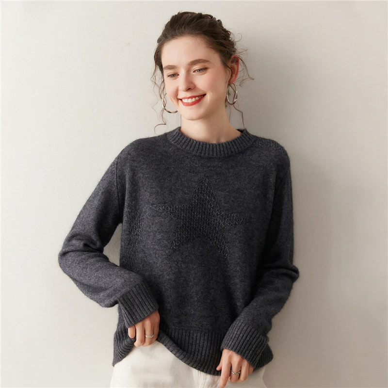 ADDONEE Women 100% Cashmere Autumn Winter Luxury Clothing Sweater O-neck Pullover Grace Simple Style Star Cashmere Knitwear Tops - AliExpress Sweaters&Jumpers