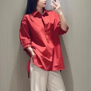 Loose Fit Pure Cotton Short Sleeve Shirt for Women Collared Minimalist Style Pullover Breathable Comfortable Cotton Top - AliExpress Shirts & Blouses