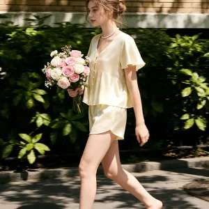 19 Momme 100% Mulberry Silk Women's Pajamas Set Satin Sleepwear Short Sleeve Tops and Shorts Pajama 2 Piece Nightwear Loungewear - AliExpress Women's Sleep & Lounge