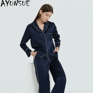 AYUNSUE 100% Genuine Silk Pajamas for Women 22MM Silk Night Wear Female 2026 Spring Summer Sleepwear Bathrobes Пижама Женская - AliExpress Women's Sleep & Lounge