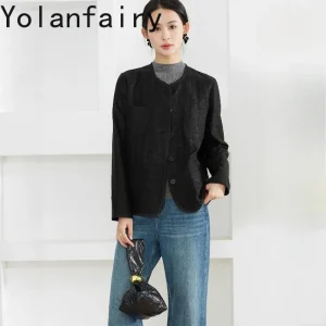YOLANFAIRY High-end 100% Natural Mulberry Silk Jacket for Women Elegant Long Sleeve Shirts Watered Gauze Black Top Coat Blouse - AliExpress Shirts & Blouses