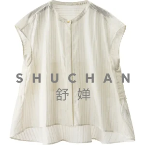 High-quality Silk Cotton Gold Silk Striped Small Stand-up Collar Cover Rotator Sleeve Shirt Women's 50J9 - AliExpress Shirts & Blouses