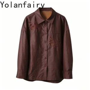 YOLANFAIRY Solid Color Woman Gambiered Silk Shirt 100% Mulberry Silk Blouse Elegant Embroidery Daily Womens Top Coat camisas - AliExpress Shirts & Blouses
