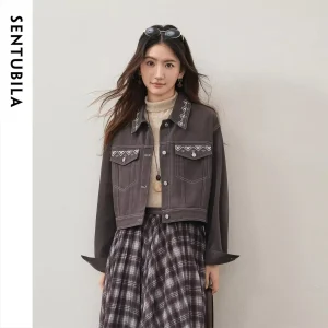SENTUBILA Women Boho Embroidered Shirt Jacket 2026 Fall Retro Artistic Contrast‑stitching Cropped Button‑up Daily Tops W63WB8307 - AliExpress Shirts & Blouses