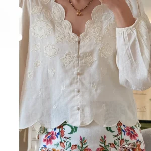 HEIDD Luxury Style Long Sleeve Embroidered Collar Heart Pattern White Lace Shirt Women's Skin-friendly Breathable Polyester F... - AliExpress Shirts & Blouses