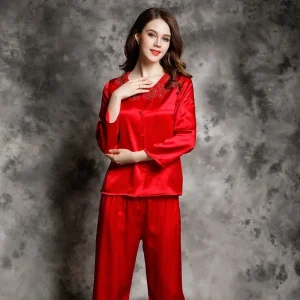 100% Mulberry Silk Sexy Lace Nightwear PJ Long Sleeve Button Down Tops and Trousers Pajama 2 Piece Suit Pyjama Women's Sleepwear - AliExpress Women's Sleep & Lounge