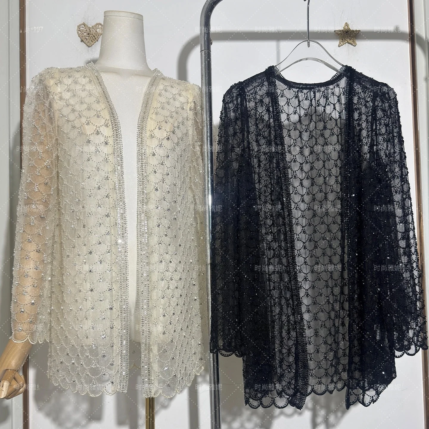 Faionable Yan Heavy Embellied Lace Open Cardigan Women's Outerwear Slimming Versatile Sequin Top Long Sve Mid-Length - AliExpress Shirts & Blouses