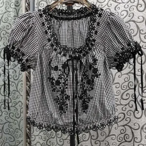 Sweet Style Milan Small Town South Oil Bubble Sleeve Drawstring Collar Tie Grid Embroidery Small Shirt Women's Fashion Lace S... - AliExpress Shirts & Blouses