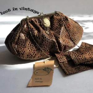 LOST IN VINTAGE Leopard Leather Puffy Drum Bag Balls Bronze Kiss-lock Large Purse Evening Clutch Large Wallets 35х23x10cm - AliExpress Women's Handbags
