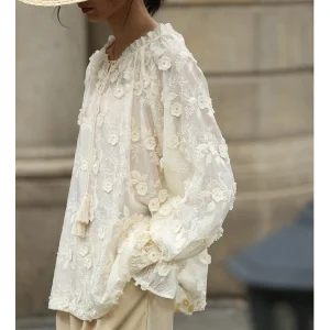 Loose Long Sleeve Women's Shirt Embroidery Heavy Work Floral Lace Collar French Style Casual Fashion Summer New Arrival - AliExpress Shirts & Blouses