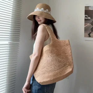 Hand-woven Soft Large Raffia Shoulder Bag Straw Handle Tote Retro Summer Beach Bag - AliExpress Women's Handbags