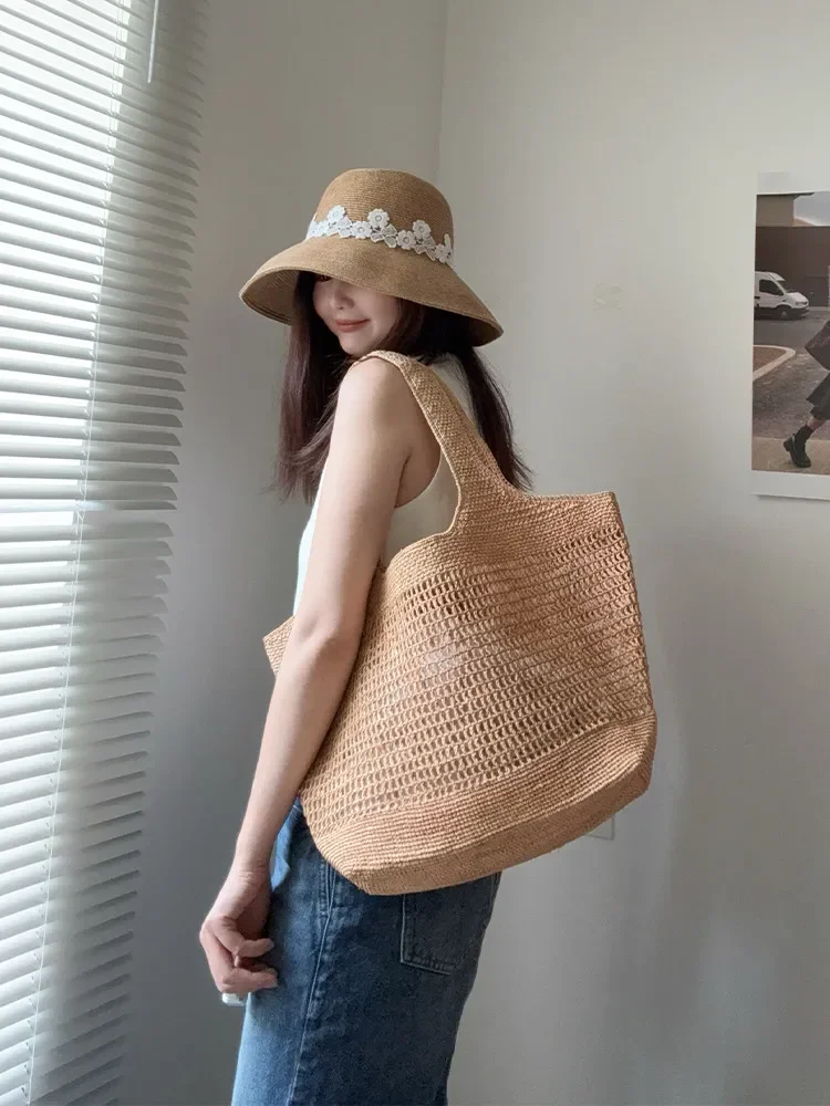 Hand-woven Soft Large Raffia Shoulder Bag Straw Handle Tote Retro Summer Beach Bag - AliExpress Women's Handbags