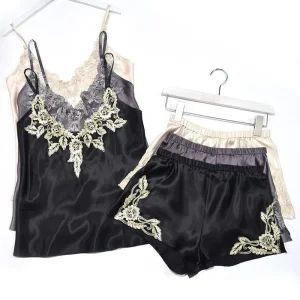 Summer Women's Mulberry Silk Pajamas Set Sexy Lace Suspender Vest Shorts Loungewear Plus Size 4XL 2 Pieces per set Soft Cozy - AliExpress Women's Sleep & Lounge