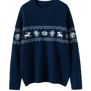 Chic Christmas Deer Jacquard Sweater 100% Cashmere Knitwear Women's O-Neck Casual Soft Pullover Autumn Winter Thick Fashion Tops - AliExpress Sweaters&Jumpers
