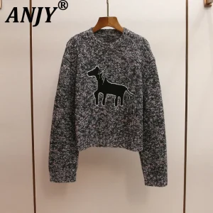 ANJY Autumn Winter New Women High-End Trendy Simple Embroidered Elegant Pullover Knitted Sweater Ins Versatile O-Neck Top A18374 - AliExpress Sweaters&Jumpers