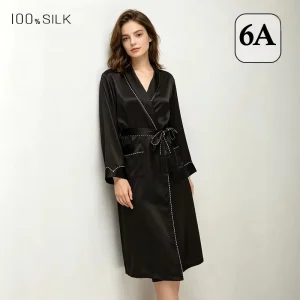 Silk Robe100% Mulberry Women Mid Length Self-Tie Loungewear Pure Silk Skin-Friendly Comfortable Bridal Morning Gown - AliExpress Women's Sleep & Lounge
