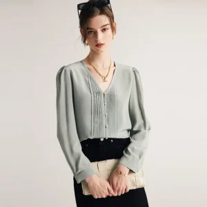 Nanjing Wuang Silk irt Women's Long Sve V-Ne Commute Spring Summer New Sle Chinese Traditional Silk Clothing - AliExpress Shirts & Blouses
