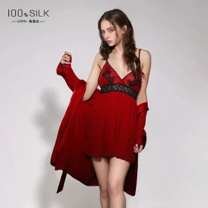 100% Mulberry Silk Sexy Lace Chemise with Robe 2Pcs Pajamas Set Kimono Slip Nightgown & Robe Gown Sleepwear Bathrobe Loungewear - AliExpress Women's Sleep & Lounge