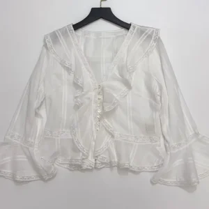 2026 Women Flare Sleeve Loose Shirt Lace Ruffles Spliced V-Neck Single Breasted Fashion 100% Cotton Blouse - AliExpress Shirts & Blouses