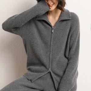 High-end Women 100% Cashmere Zipper Cardigan Autumn Winter Thick Turn-down Collar Sweater Coat Cashmere Knitwear Top Jacket - AliExpress Sweaters&Jumpers