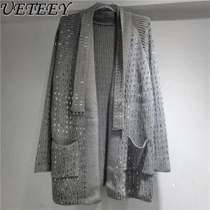 Loose Knitted Cardigan for Women Autumn Winter New Heavy Industry Ironing Large Diamonds Medium and Long Thick Coat Tide Sweater - AliExpress Sweaters&Jumpers