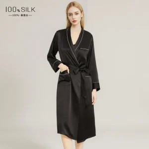 19MM Heavy Mulberry Silk Robe Dressing Gown Women Long Kimono Bathrobe Nightgown Loungewear Lace Up Shower Robes Homewear Pajama - AliExpress Women's Sleep & Lounge