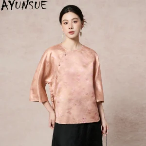 AYUNSUE 100% Real Mulberry Silk Women Tops Chinese Style Blouse for Women Butterfly Jacquard Autumn Clothing 2026 New Ropa Mujer - AliExpress Shirts & Blouses