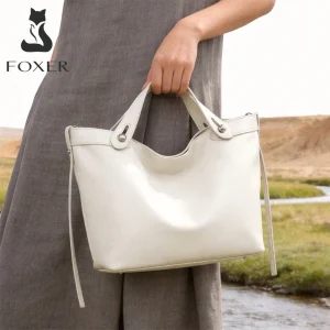 FOXER Luxury Genuine Leather Handbag White Women's Shoulder Bag Simple Elegant Tote Bag Female Work Travel Crossbody Purse - AliExpress Women's Handbags