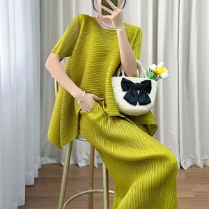 Anti-Aging Summer Fashion Set Women's Short Sleeve round Neck  Color Top Color Block Midi Skirt Straight Tube Simple Style - AliExpress Shirts & Blouses