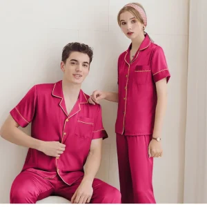 New Pajama Couple Set High Quality 100% Mulberry Silk Short Sleeve Home Clothes - AliExpress Women's Sleep & Lounge