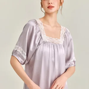 19MM 100% Natural Mulberry Silk Plus Size Nightshirts French Style Lace Trim Sleep Dress Pajama Solid Color Nightdress Sleepwear - AliExpress Women's Sleep & Lounge