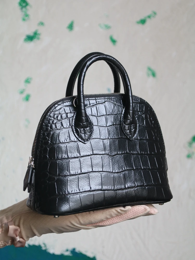Black Fashion Crocodile Pattern Simple Shell Tote Bag Genuine Leather Women BagHandbag Real Leather Lady Shoulder Crossbody Bag - AliExpress Women's Handbags
