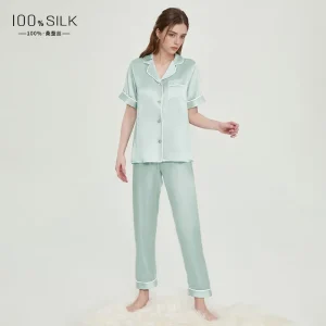 19MM 100% Mulberry Silk Women's Pajamas Set Solid Color Sleepwear Button Pajama 2 Piece Suit Pyjama Femme Nightwear Loungewear - AliExpress Women's Sleep & Lounge