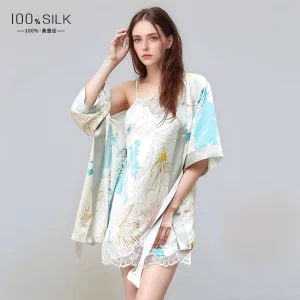 100% Silk Robe Women Summer Cooling Sleepwear Floral Satin Bathrobe Morning Gown Outwear - AliExpress Women's Sleep & Lounge