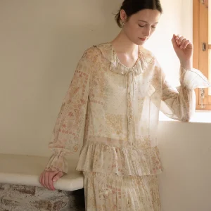 Romantic Elegant Nice People2025AW Coconut Flower Lace Collar Shirt Lightweight Ruffle Hem Half Skirt Set Women's Fashion - AliExpress Shirts & Blouses