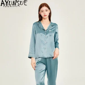 AYUNSUE 100% Mulberry Silk Sleepwear Women Clothes Summer Pajama Sets 19Mm Silk Casual Pants Tops Two-piece Set Пижама Женская - AliExpress Women's Sleep & Lounge