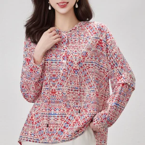 2026 New Women's Crepe Silk Hooded Shirt Summer Long Sleeve Floral Printed Loose 100% Mulberry Silk Blouse - AliExpress Shirts & Blouses