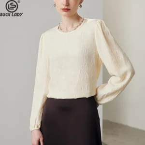 Women's Silk Dress O Neck Long Sleeves Dobby Elegant Fashion Pullover Blouse Tops - AliExpress Shirts & Blouses