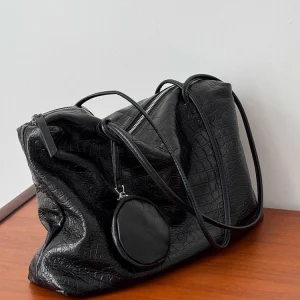 Black Fashion Crocodile Pattern Tote Bag Genuine Women Leather BagHandbag Real Leather Female Underarm Shoulder Commuter Bag - AliExpress Women's Handbags